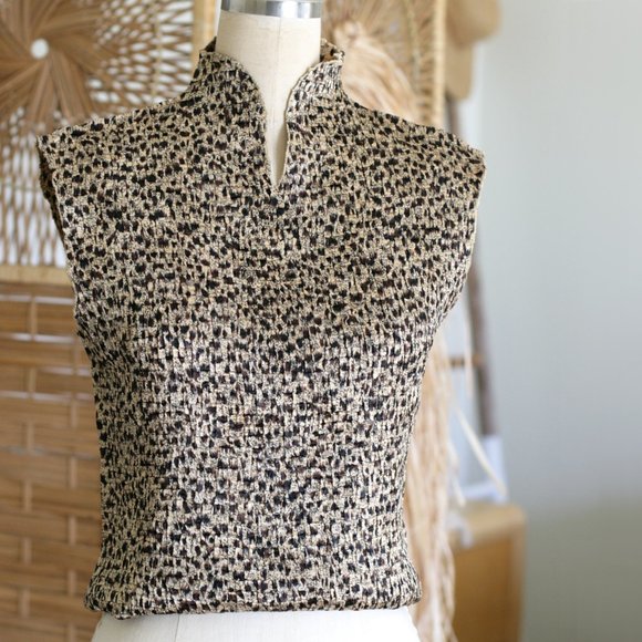 Vintage Tops - Vintage Ruched Animal Print Bouse Sleeveless